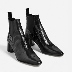Zara Mock Croc high heel Chelsea boots size 37 EUR 6.5 US
